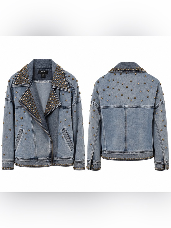 Nasty Gal Jackets & Blazers - Nasty Gal Light Blue Denim Studded Moto Jacket